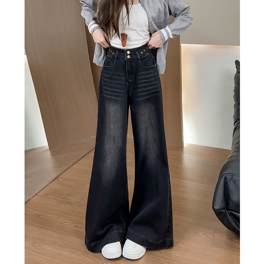 271不贴腿微喇牛仔裤女2025年秋季高腰宽松显瘦梨型身材拖地裤子