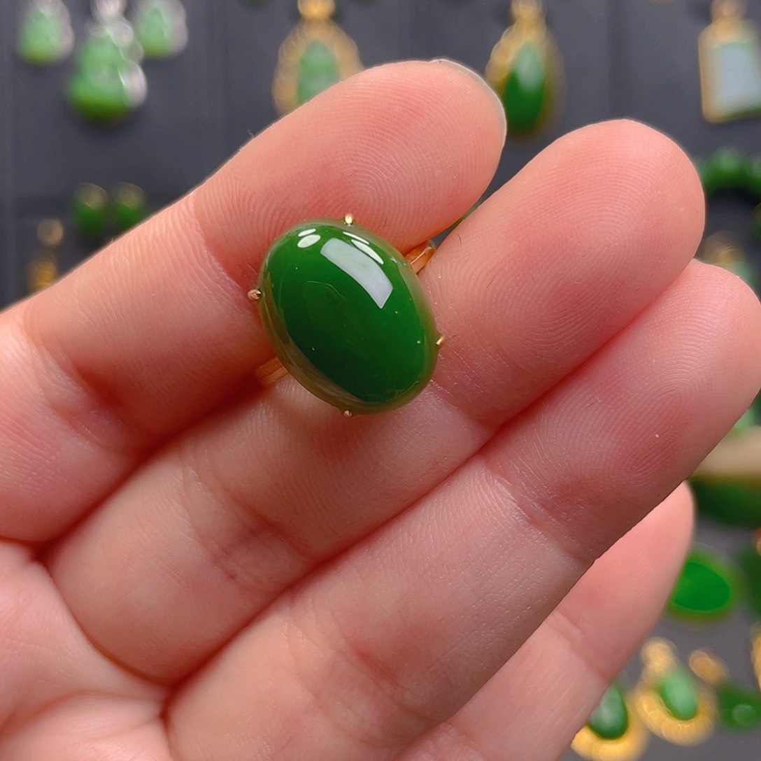和田玉（碧玉）18K金镶嵌戒指1680