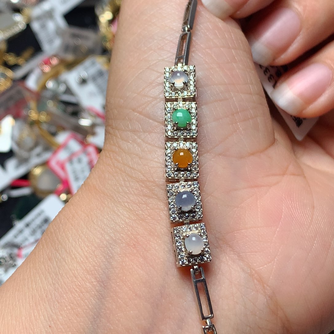 翡翠戒指银S925镶嵌天然翡翠手链