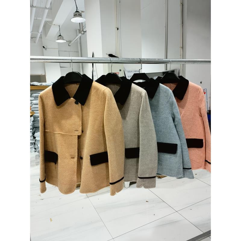 （10050）鄂市产地短款拼色斜纹羊毛外套