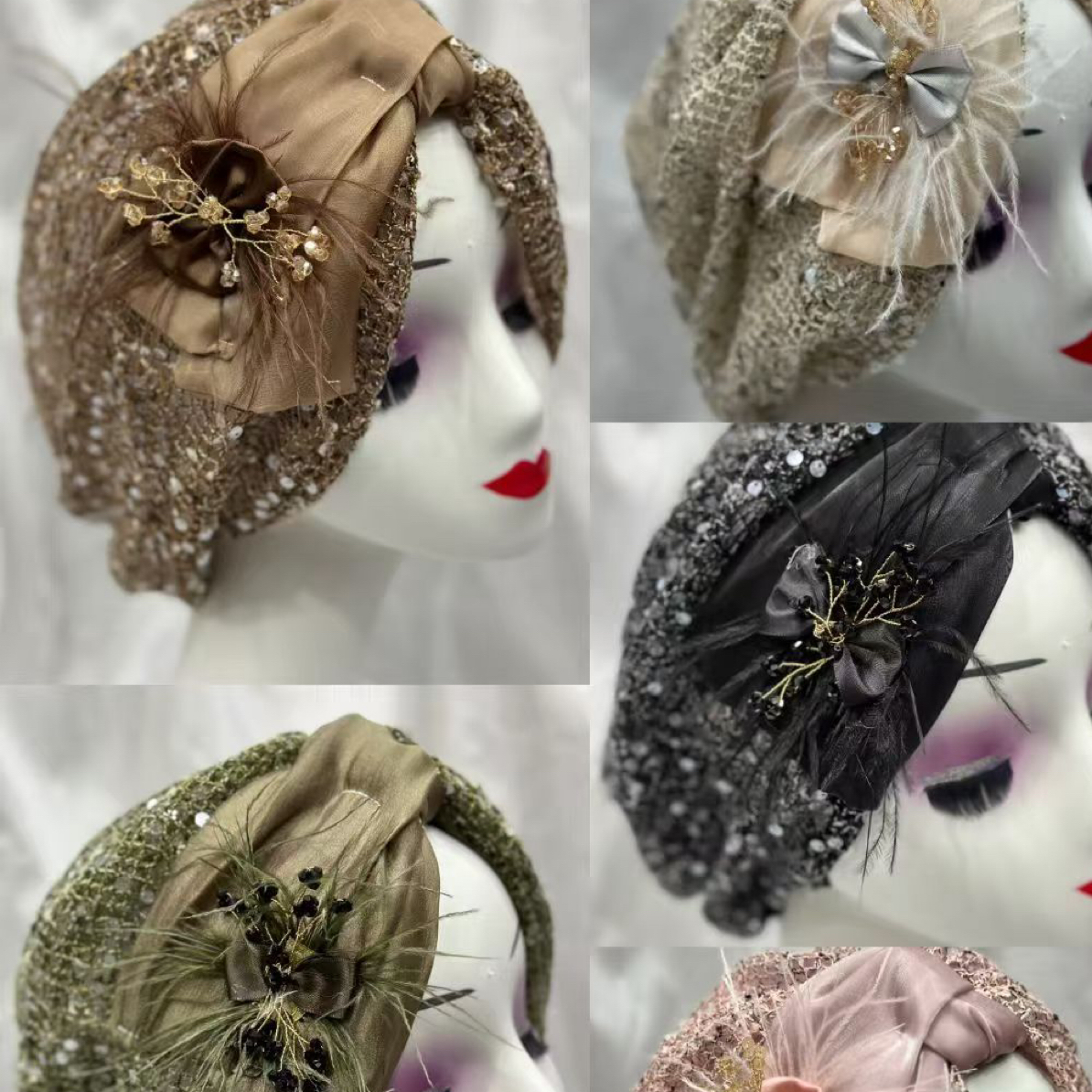 新款凤尾花盘花帽时尚头巾束发遮白发蕾丝包头帽女百搭气质款