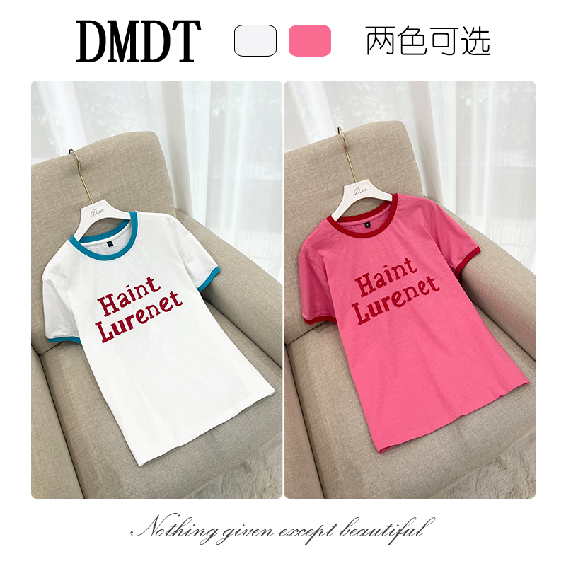 【DMDT潮牌】2025夏季新品“港风浪漫”字母短袖显瘦圆领休闲T恤T5238