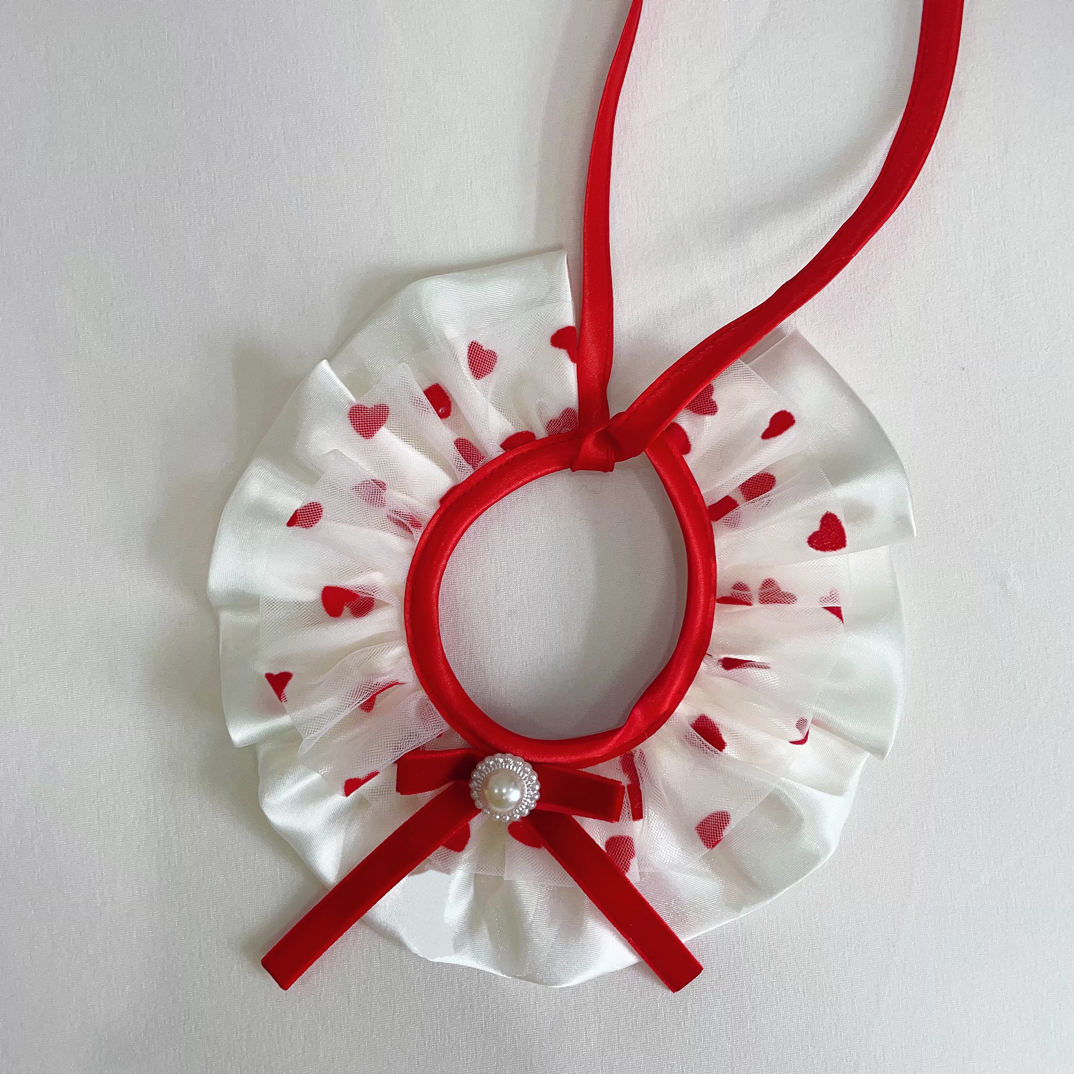 原创宠物项圈猫咪狗狗蕾丝围脖蝴蝶结饰品复古点点红色