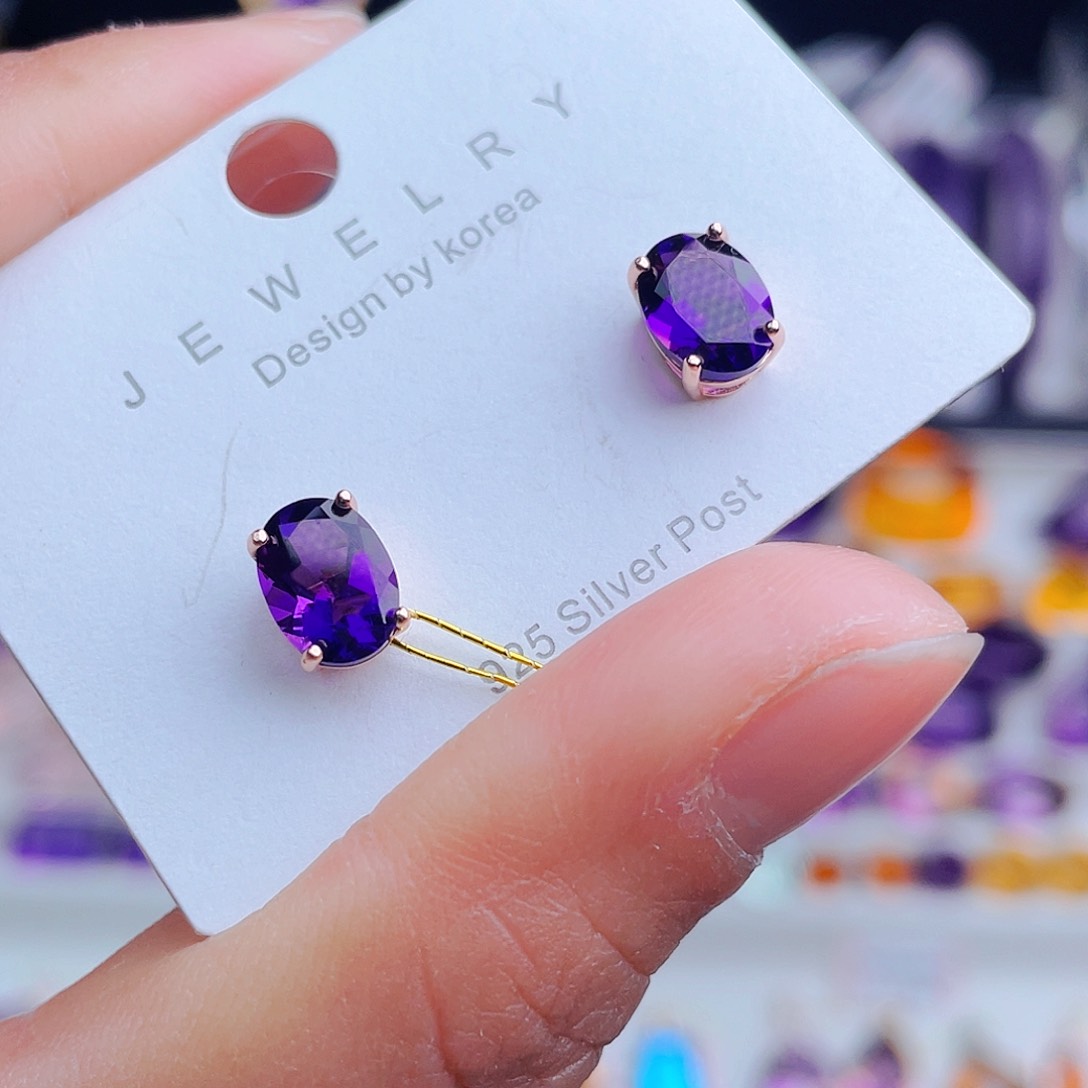 银S925镶嵌耳饰紫晶天然保真