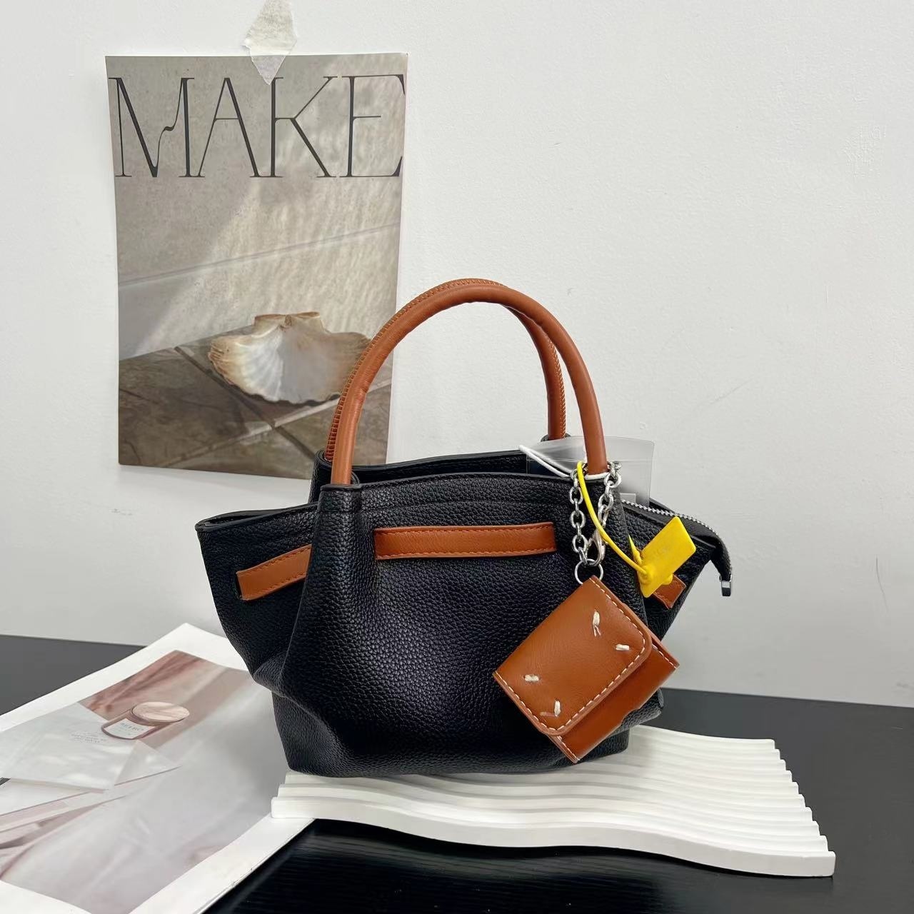 高级撞色手提斜挎托特包B3102