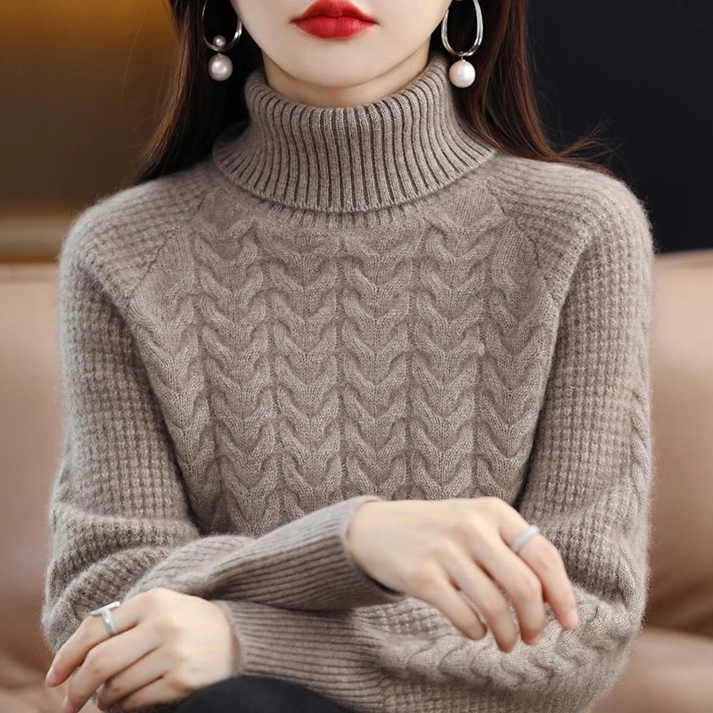 重磅羊绒衫女100纯羊绒冬季加厚高领保暖毛衣宽松翻领羊毛打底衫
