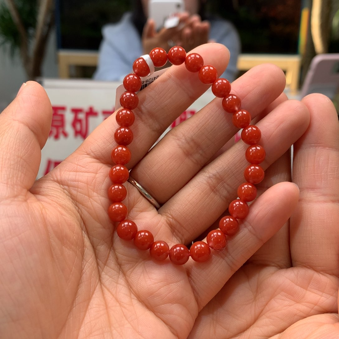 南红玛瑙南红6mm官坡柿子锦红手串未镶嵌