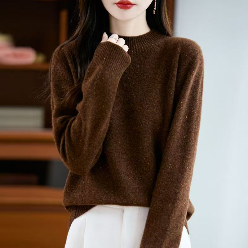 100%羊毛衫女半高领点子纱一线成衣秋冬毛衣七针加厚针织衫打底衫