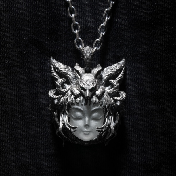 坠链均925银 玉面狐狸吊坠925纯银项链