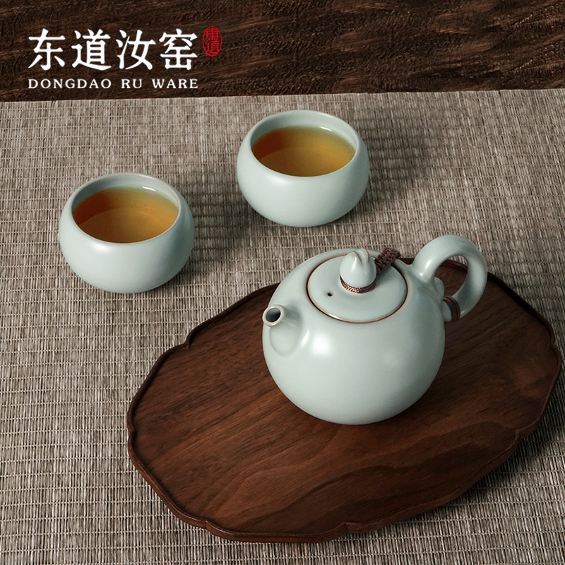 东道汝窑祈福平安壶2022款（天青）手工天青色茶壶西施壶泡茶壶