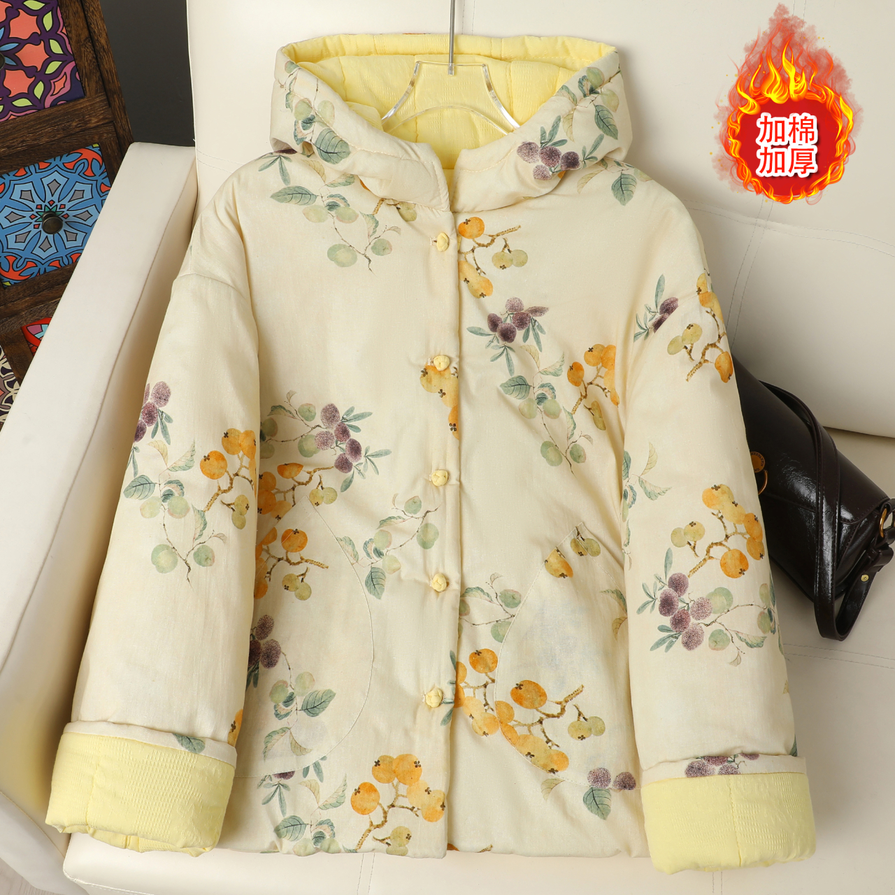 连帽加厚款宽松新疆棉服棉衣上衣加厚盘扣中长款中国风保暖冬季