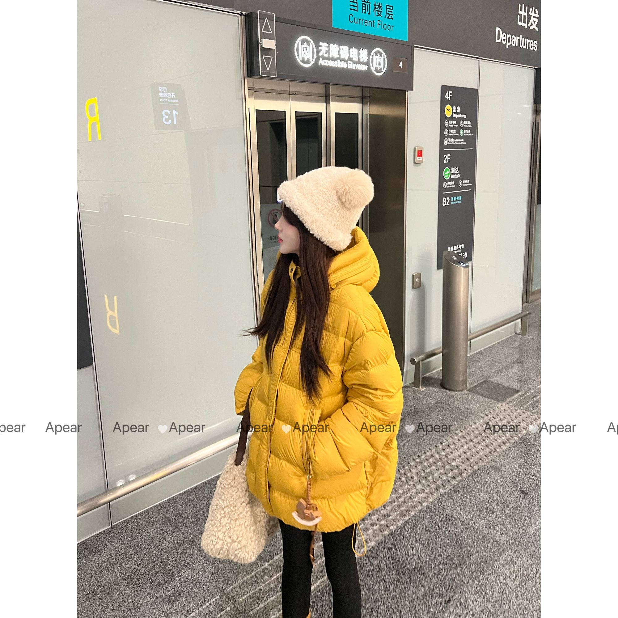 Apear♥雾巷晚枫~厚款新国标90白鸭绒排骨拼色中长款连帽羽绒服