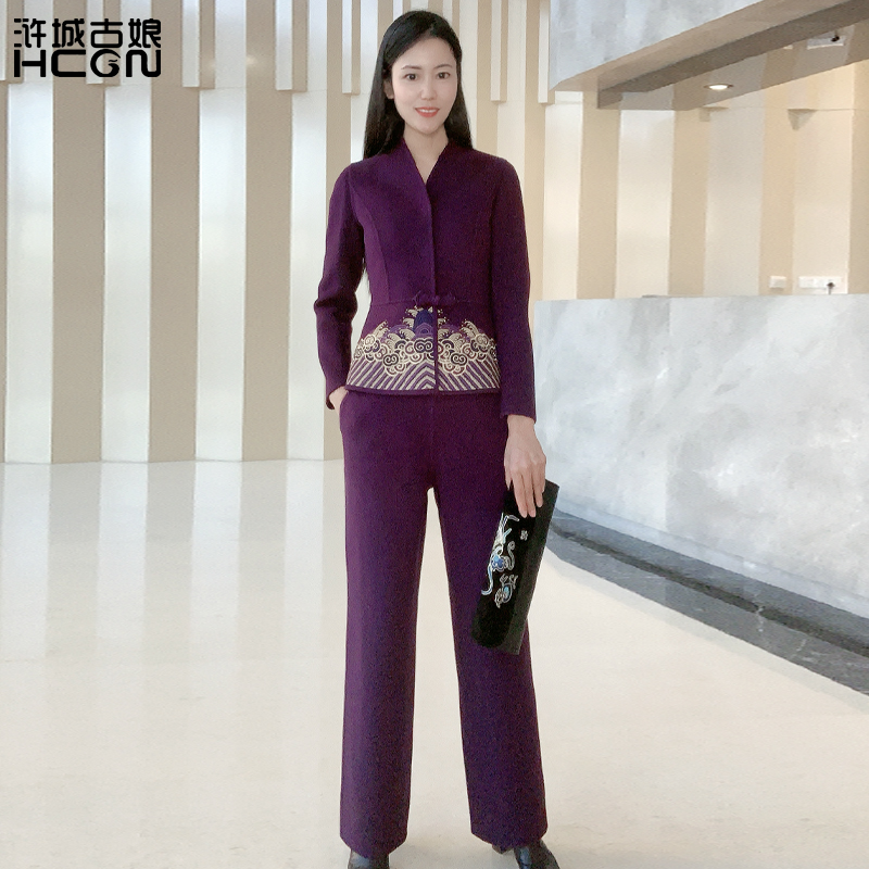 浒城古娘中式国风时尚气质御海福云双面呢套装-21D18175+21D19160