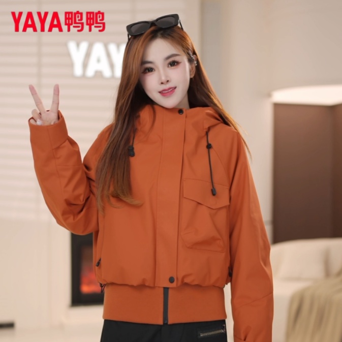 YAYA/鸭鸭女2025新款宽松拼接螺纹休闲百搭外套YE5B605735H