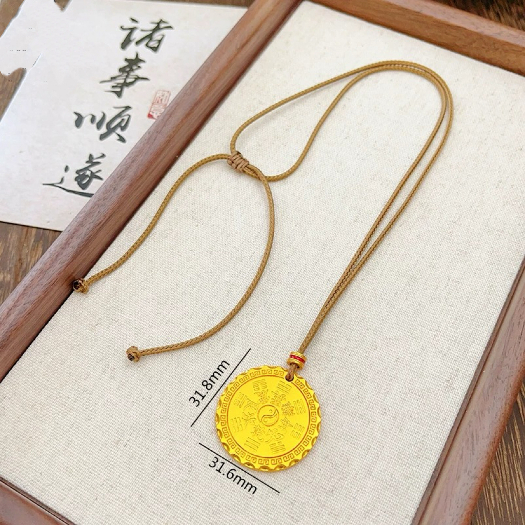 铜合金吊坠 山鬼花钱八卦吊坠项链錾刻圆牌毛衣链国风送女友礼物