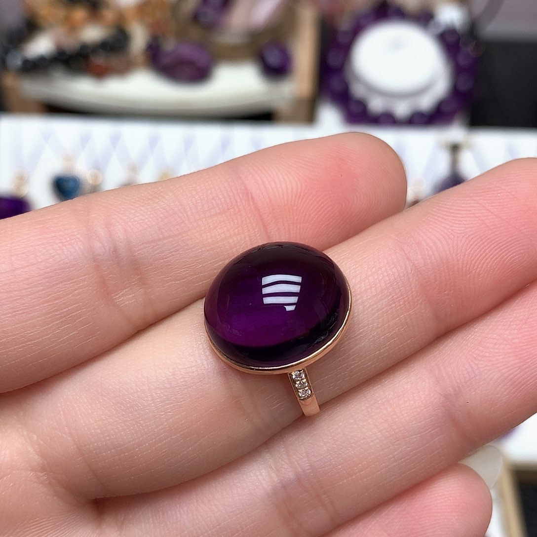 紫晶蛋面戒指13-14圈口18K金镶嵌用****4