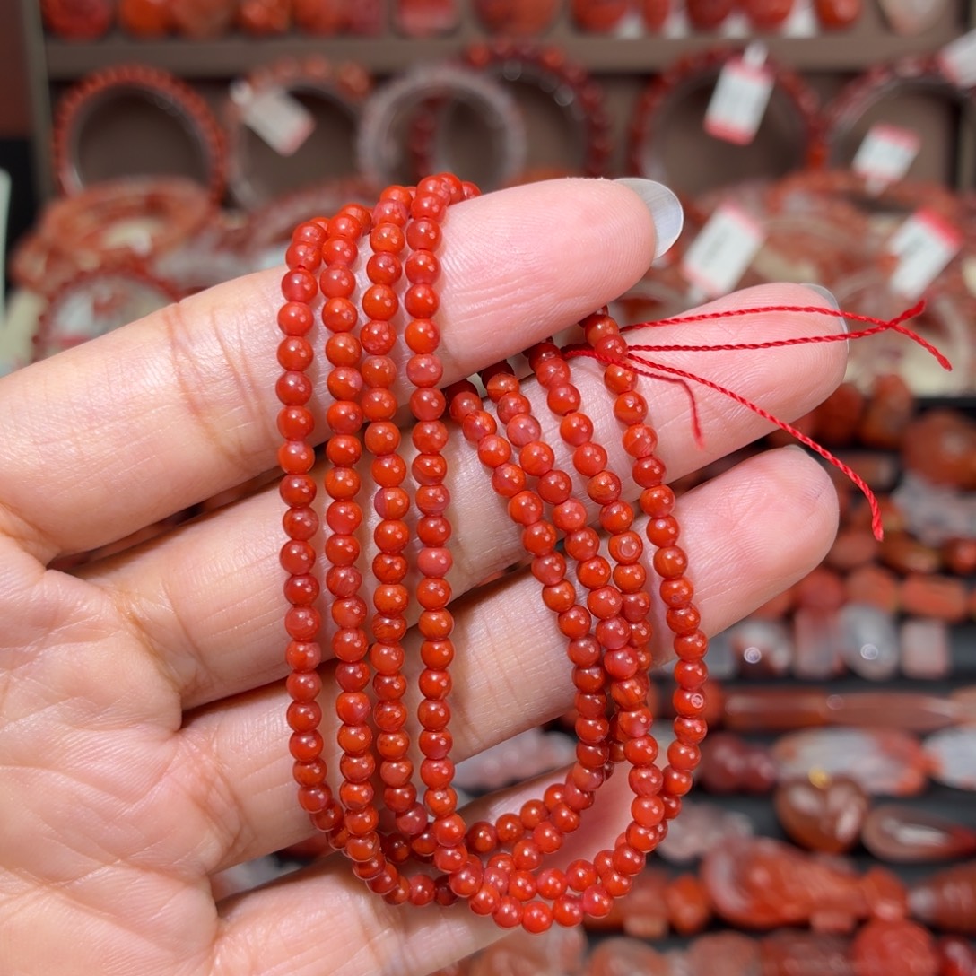 南红玛瑙未镶嵌颈饰柿子红小米珠多圈3+