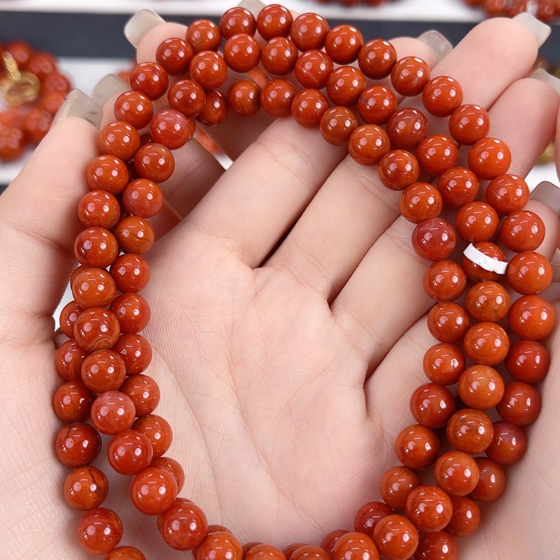 南红玛瑙未镶嵌瓦西柿子红满肉7mm多圈