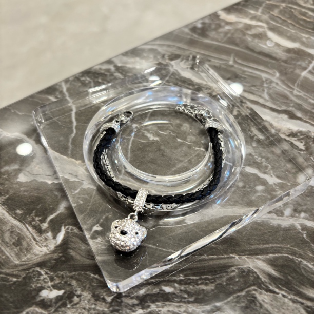 铜合金合成锆石手链 双层熊头手链SL2140