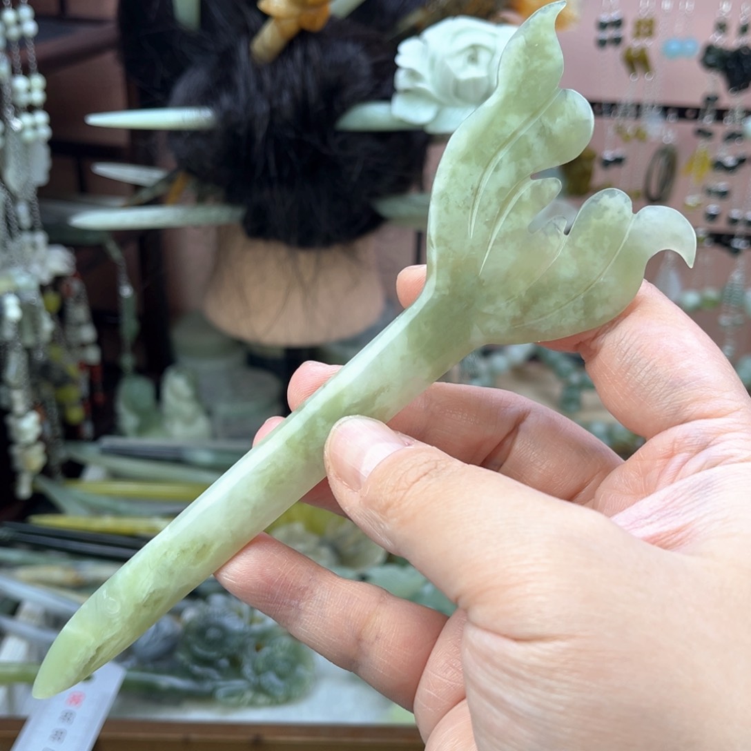 岫玉未镶嵌发饰长度17.5厘米左右