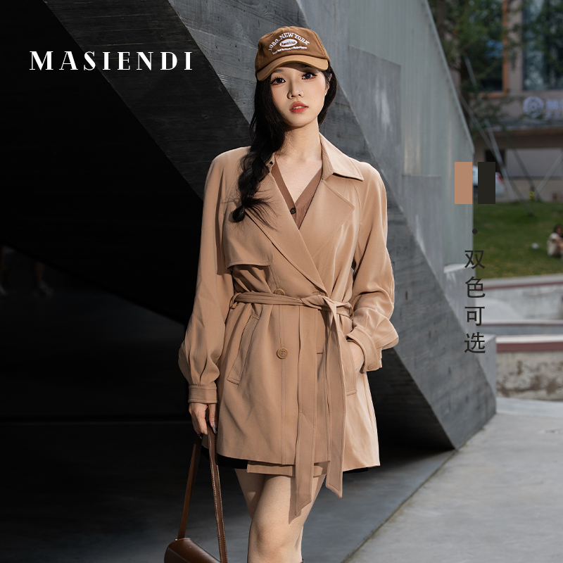 MASIENDI/玛丝恩迪宽松型短款轻职风复古气质落肩袖风衣430061