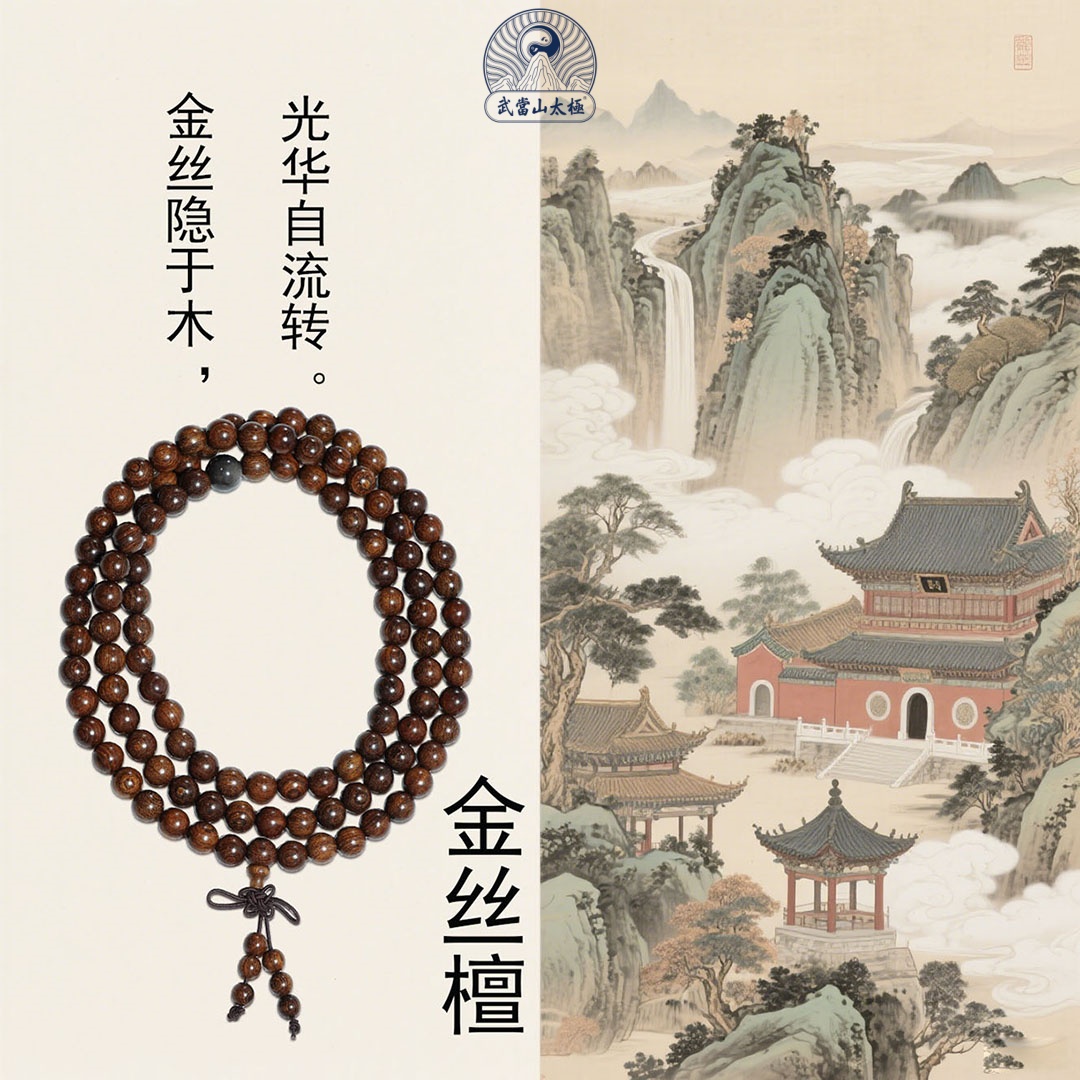 【牛爷专属】【武当山太极】天然金丝檀木0.8高密沉水猫眼银曜石手串