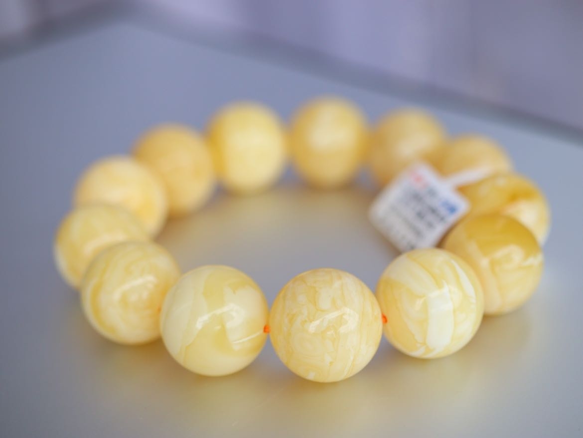 【俄料】18mm 精品瓷白妖花浓蜡蜜蜡圆珠手串 44.8
