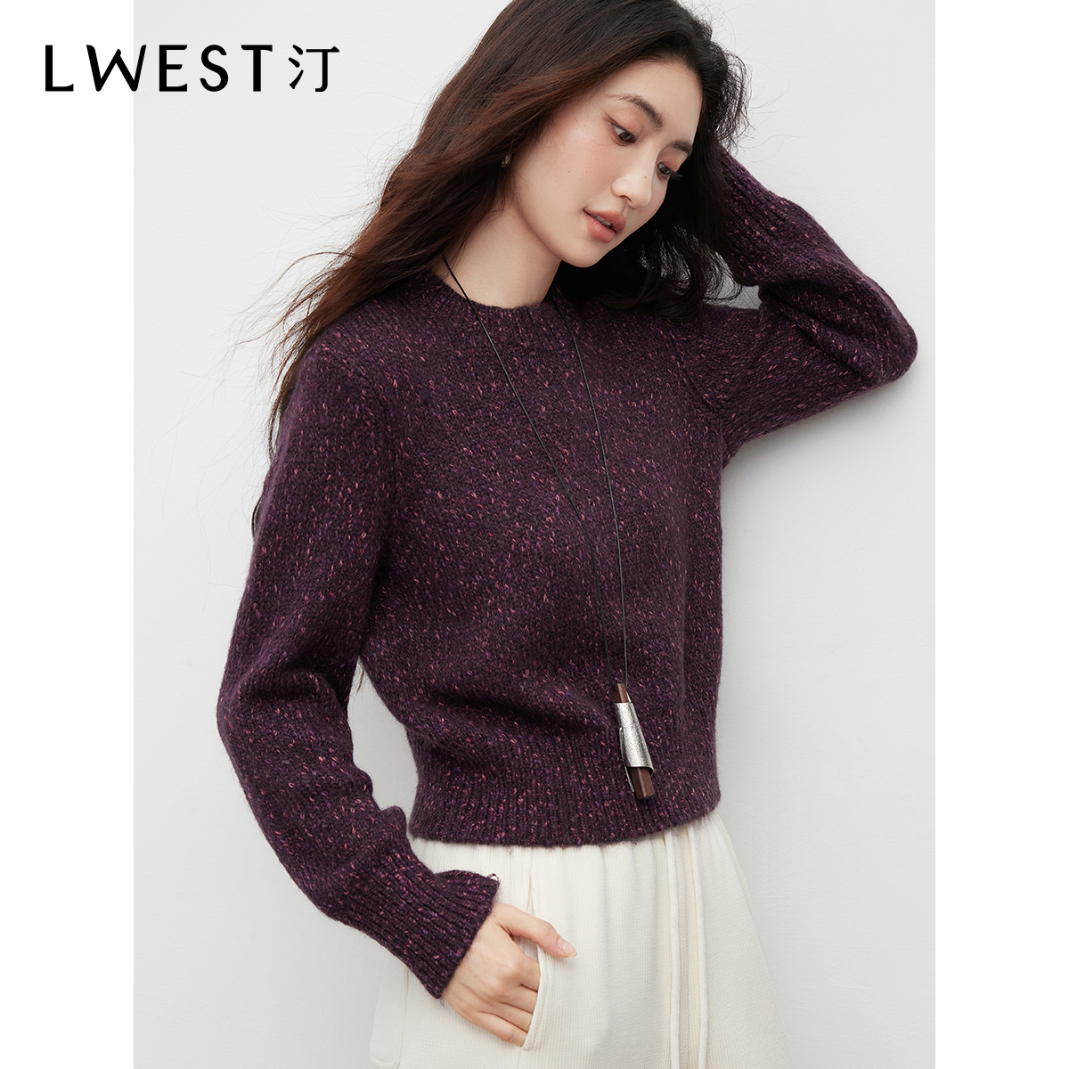 朗文斯汀2025冬季新款法式软糯花纱圆领套头针织衫DTYZ5509B03202
