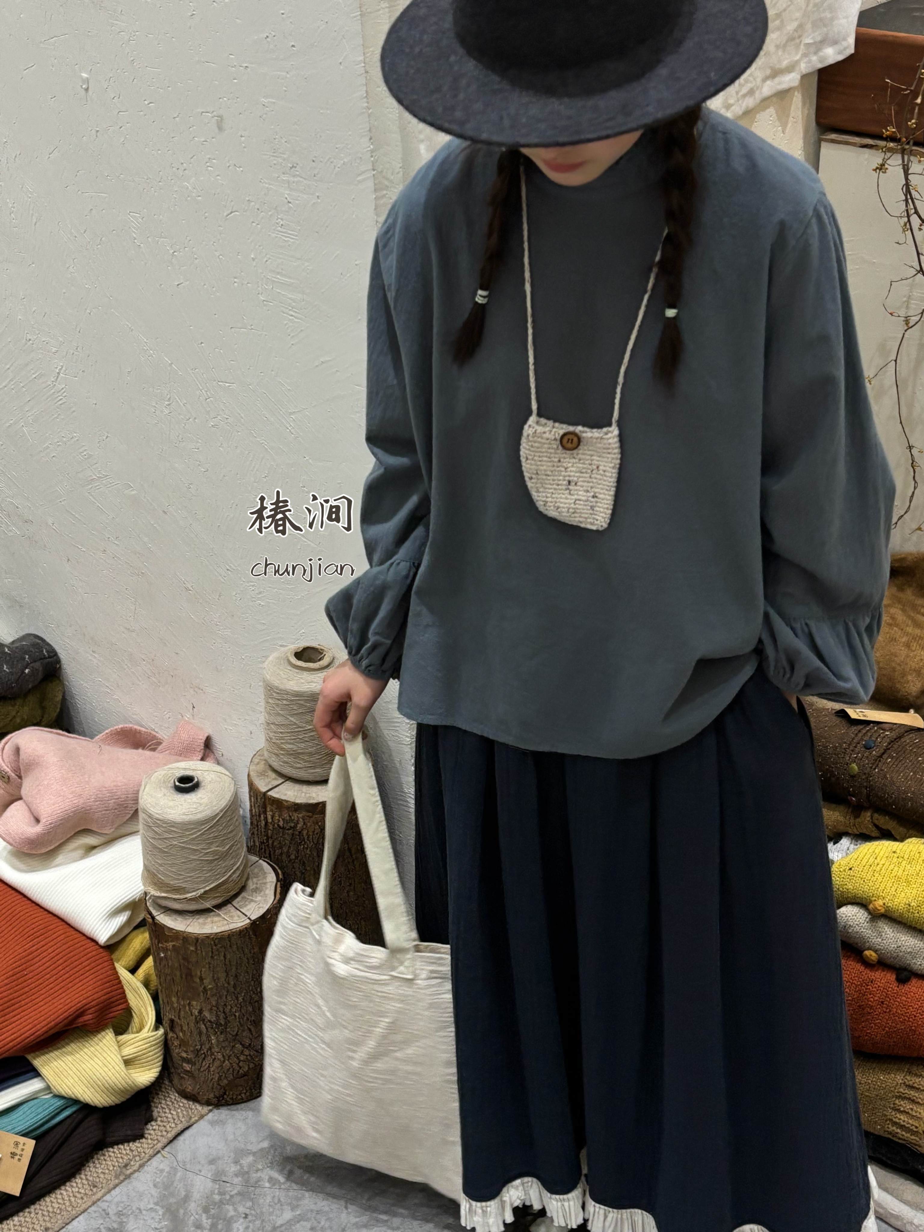 米多多 椿涧-88813-日系复古休闲花边衬衣