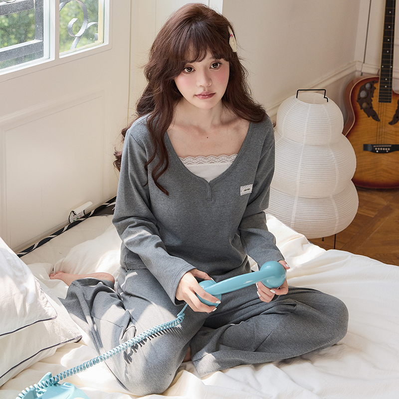 2025新款秋冬女士带胸垫棉绸睡衣长袖长裤睡衣套装可外穿家居服