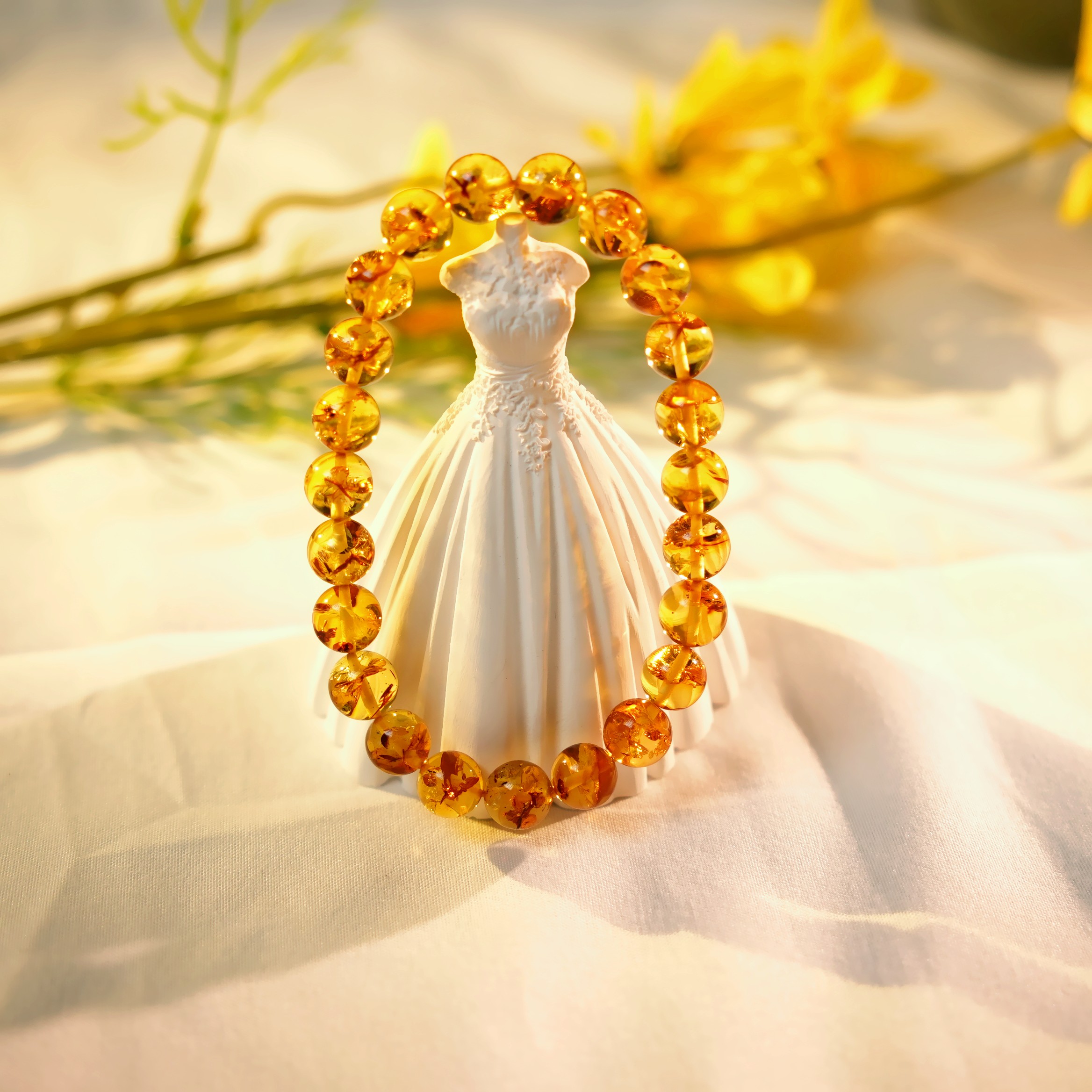 8+SY花珀圆珠手串俄罗斯天然琥珀时尚百搭经典气质简约单圈手链