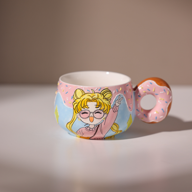 002手工马克杯水杯茶杯大容量手绘创意彩绘美少女