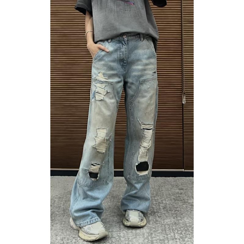 G798【闯】破洞牛仔顶奢水洗手绘潮流设计款水洗破洞牛仔裤