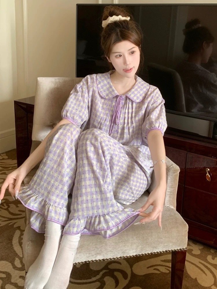2025年新款短袖睡衣女款薄款韩系甜美公主风可外穿家居服宽松套装