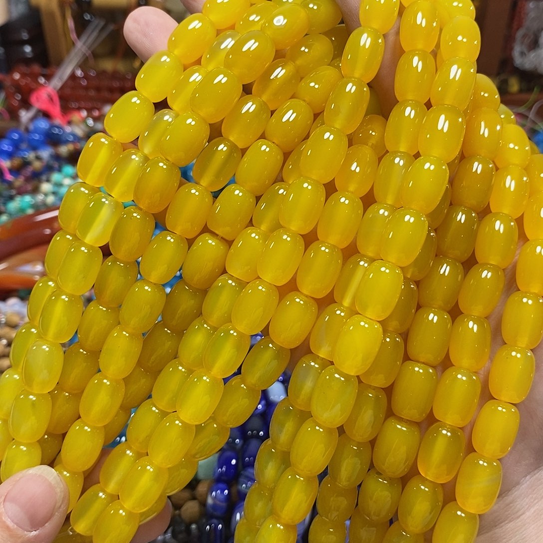 玛瑙/玉髓未镶嵌珠宝半成品黄玛瑙桶珠一条卡10*14mm