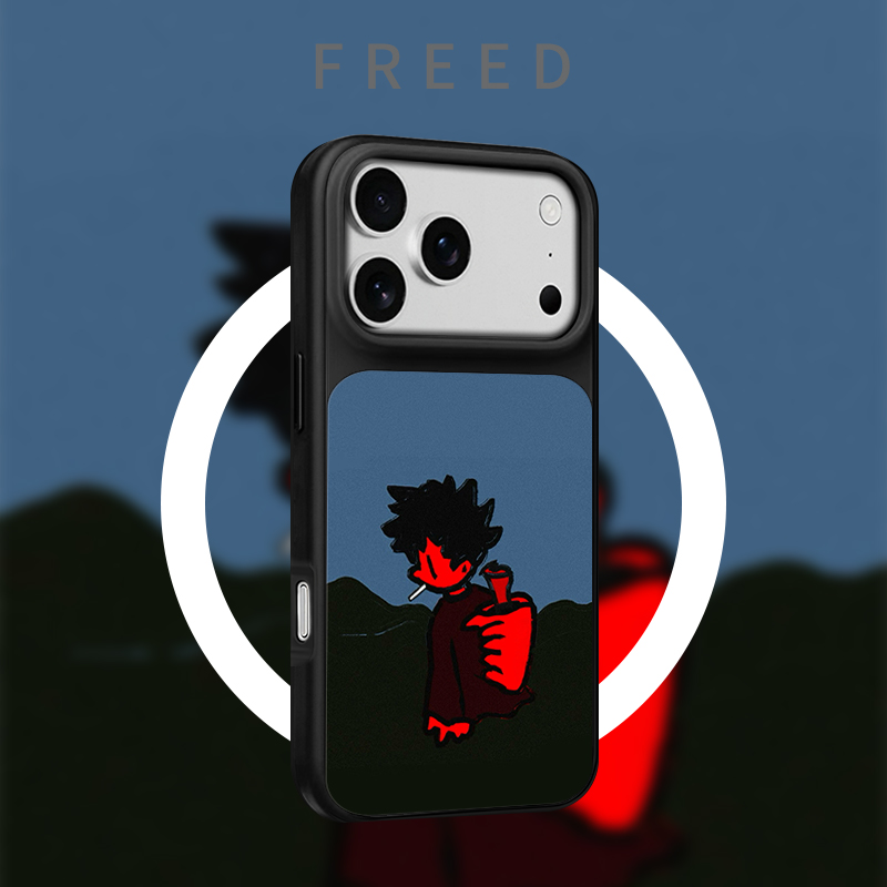 FREED赤夜男孩适用于苹果17promax涂鸦16磨砂磁吸15/14手机壳13蓝