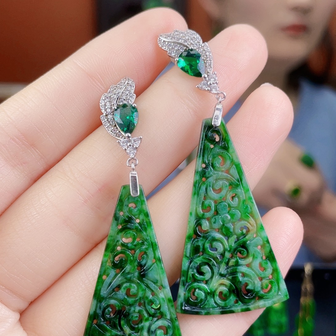 翡翠银S925镶嵌耳饰