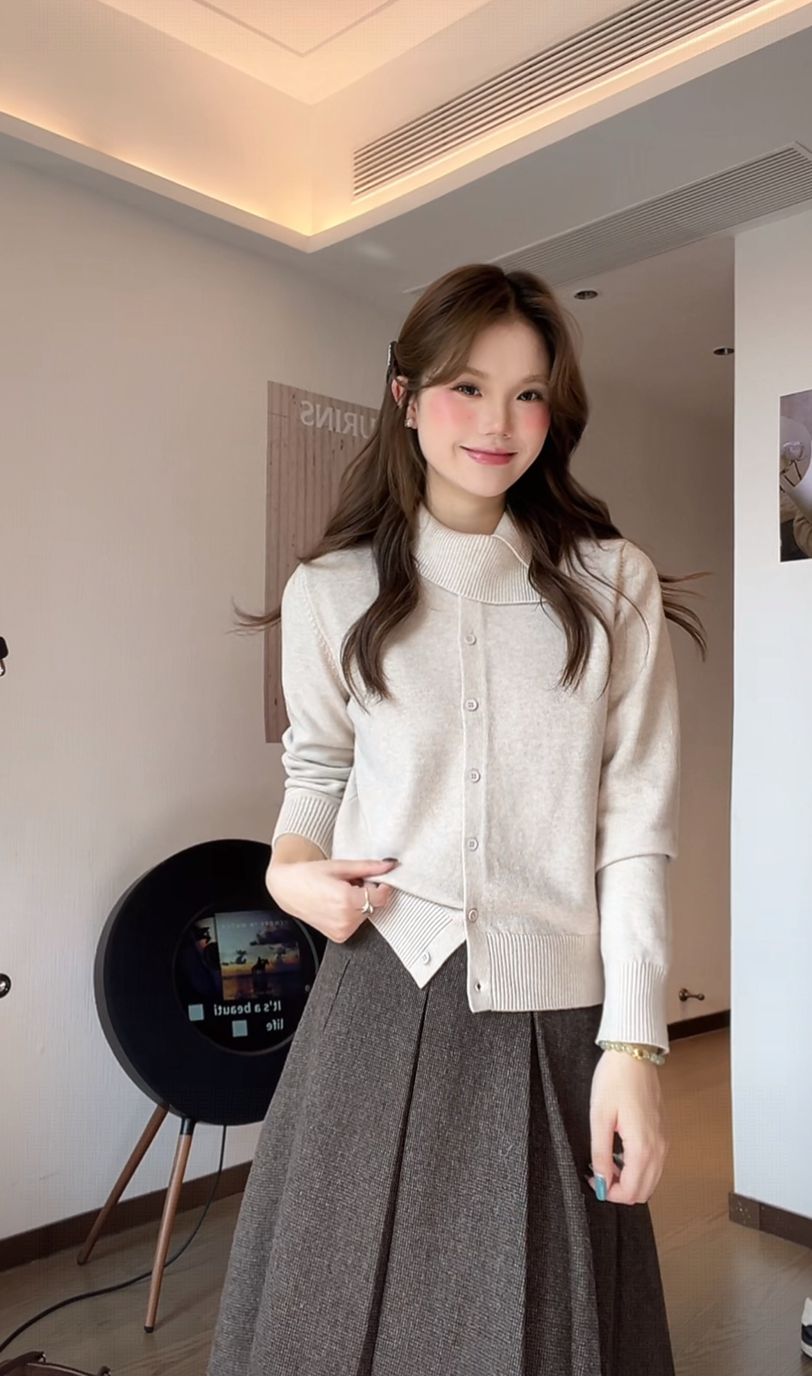 XIANJIE针织长袖围巾领百搭休闲冬季秋季毛针织衫不褪色开衫秋冬