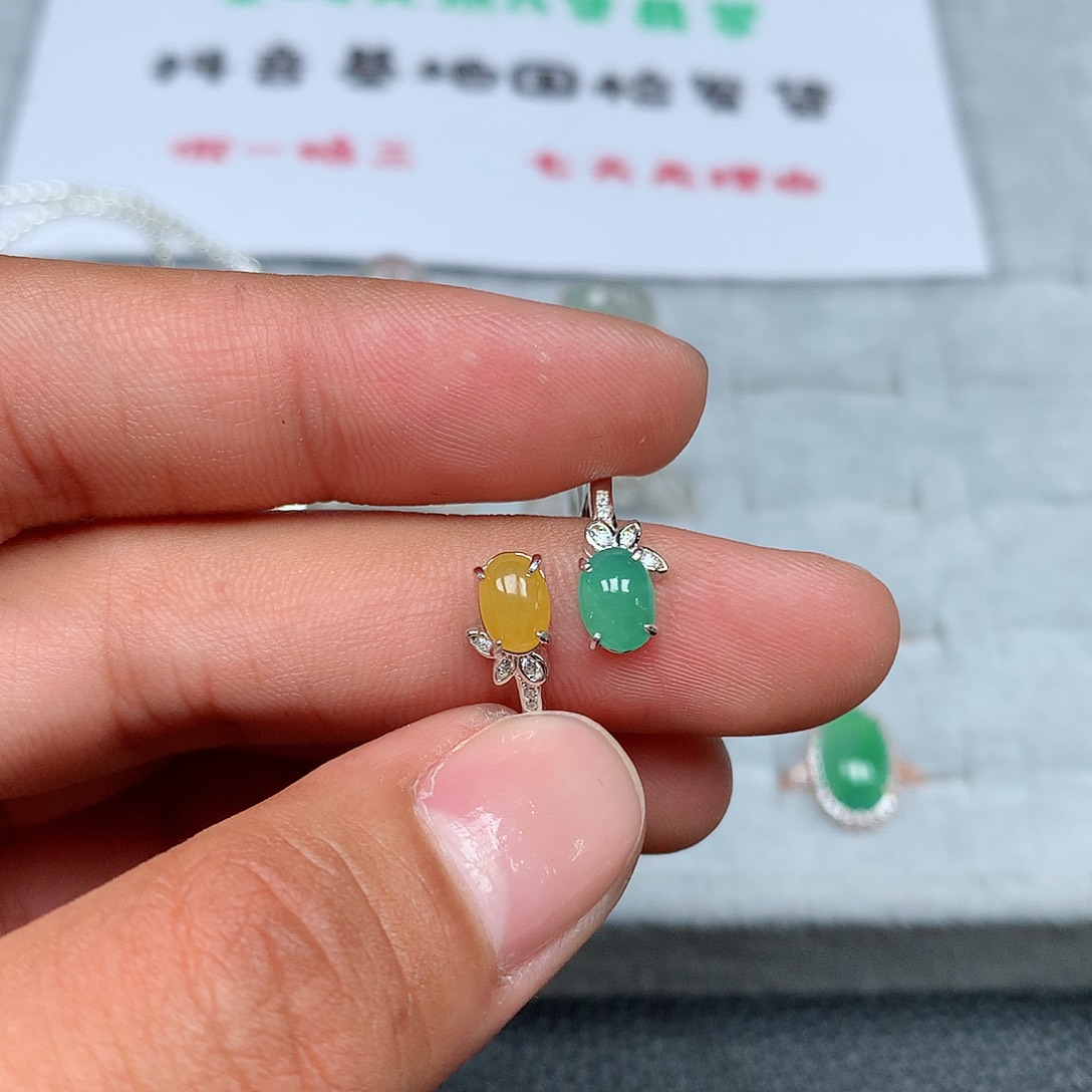 翡翠银S925镶嵌戒指49号