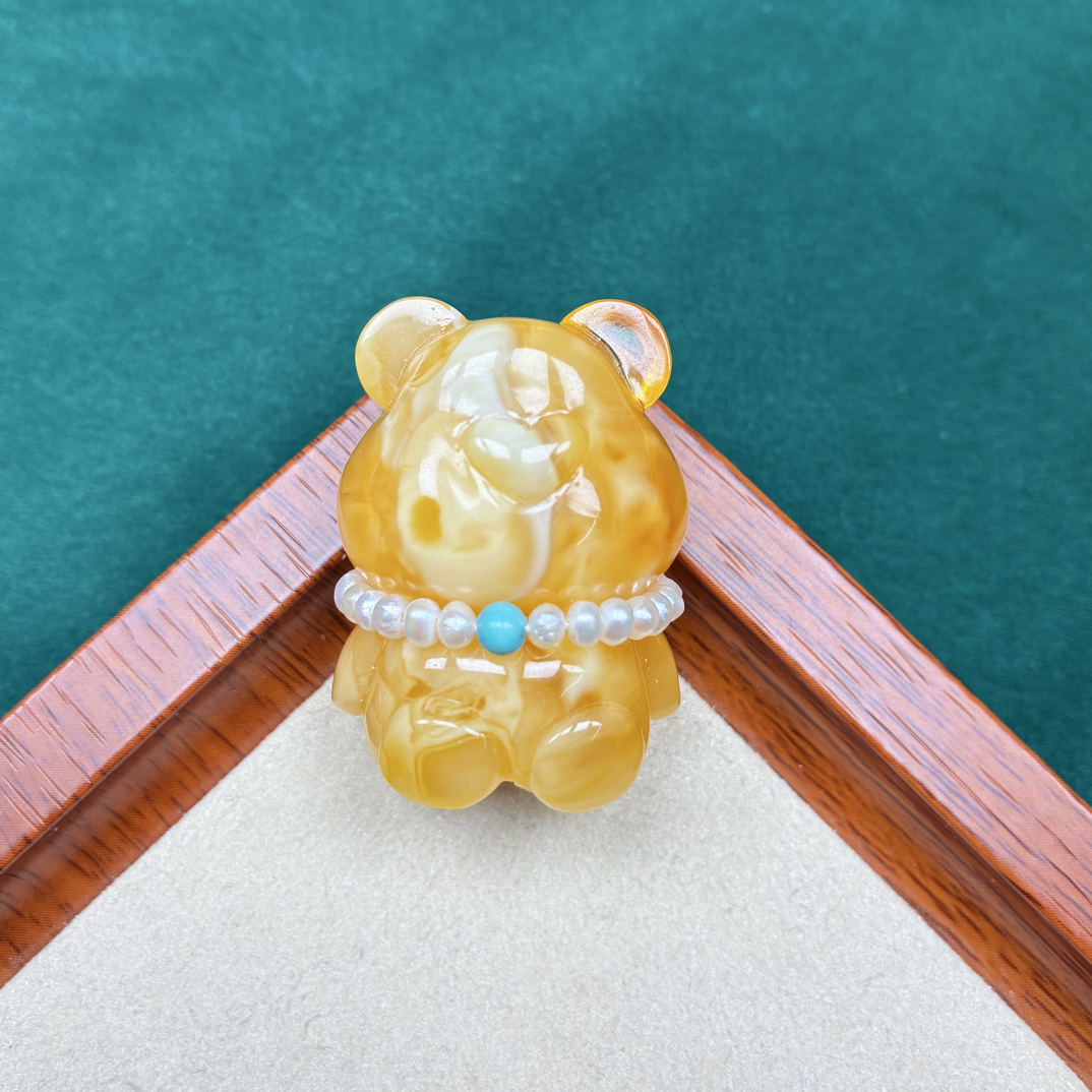 天然蜜蜡妖花熊，抖音基地发货，带证书