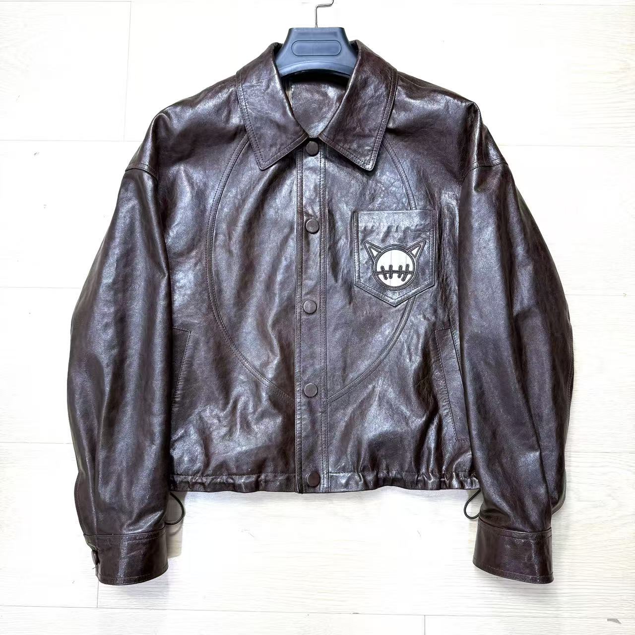 真皮头层绵羊皮油蜡冰冷萃翻领宽松新款爆款25510女真皮外套2025