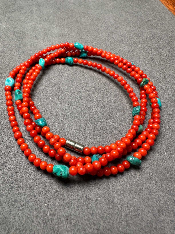 钨金手链 松松配红色圆珠磁吸圈数95