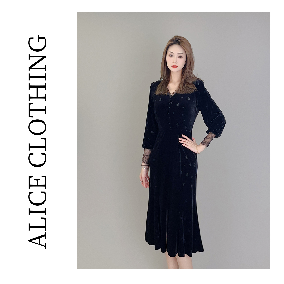 2alicelulu“烛光晚餐”礼服连衣裙柔美蕾丝垂顺动人S2133485B
