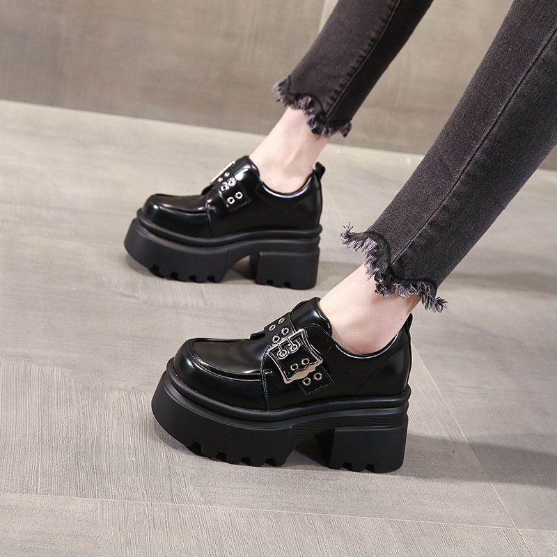 HC3533-2厚底内增高百搭乐福鞋女2025秋季新款休闲单鞋时尚小皮