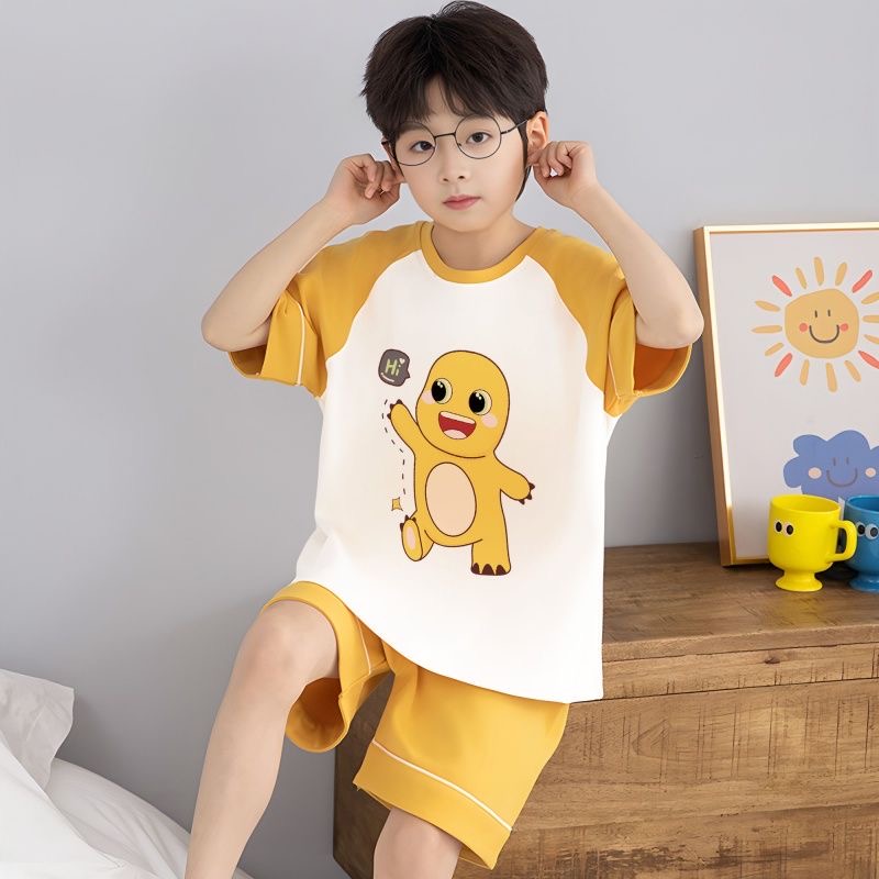 男童夏季薄款短袖卡通奶龙睡衣套装可外穿中大童家居服Di