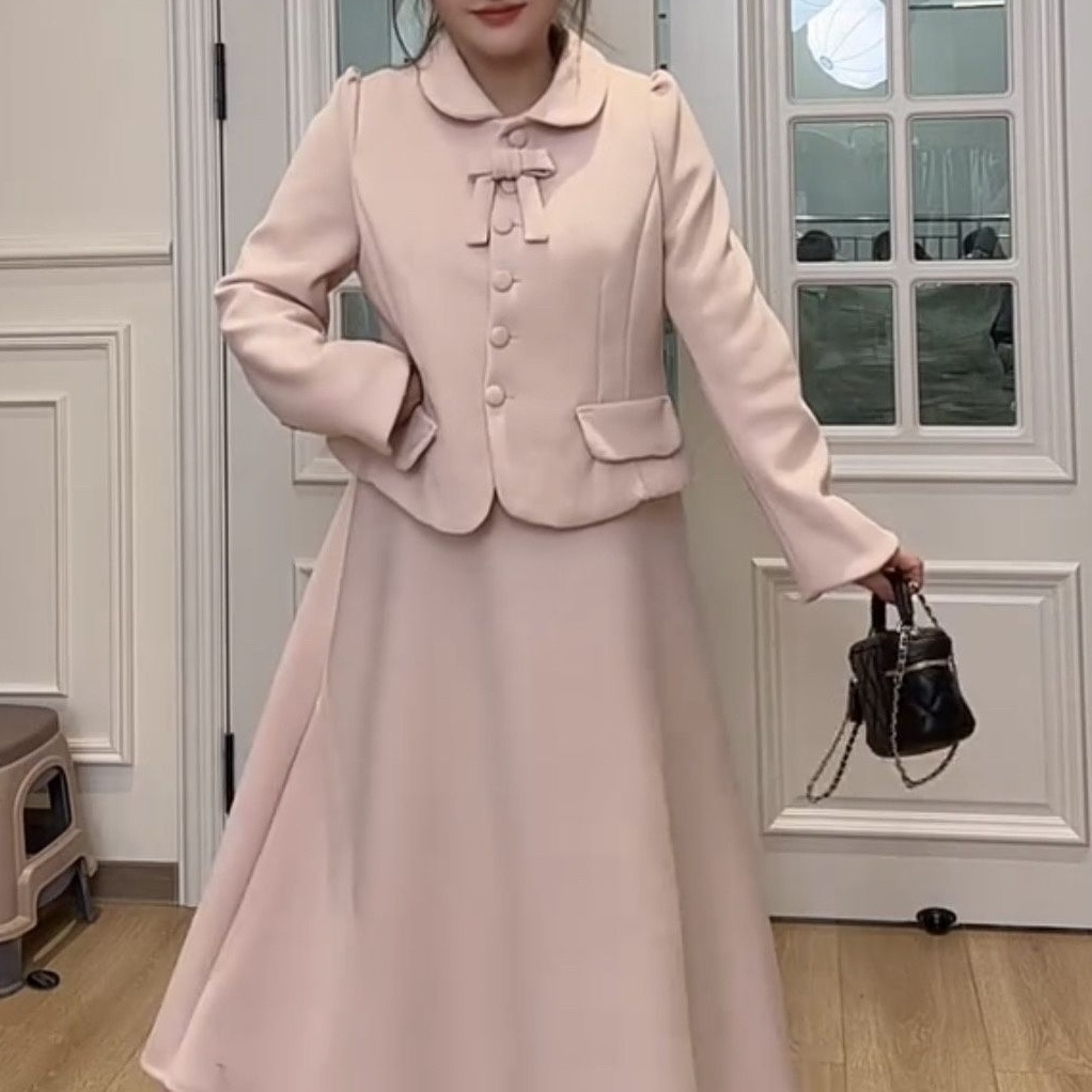 大码大法式千金风套装小香风气质加厚秋冬款两件套