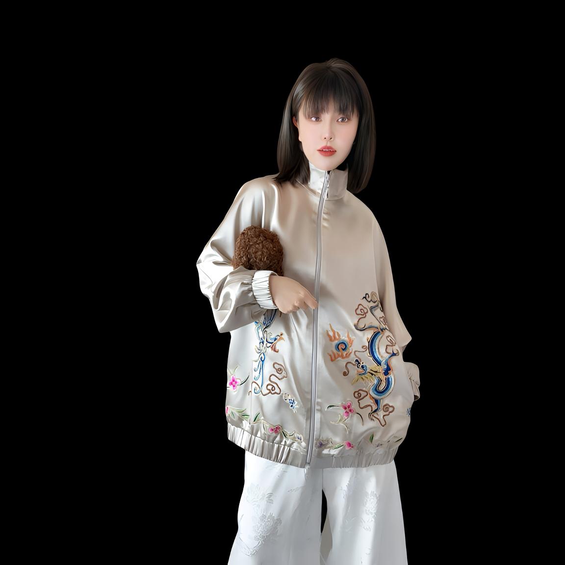 休闲款老绣手工刺绣龙凤外套