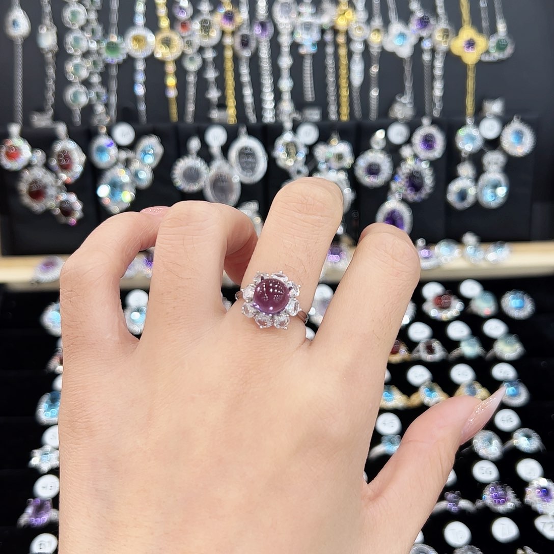 紫晶戒指银S925镶嵌天然
