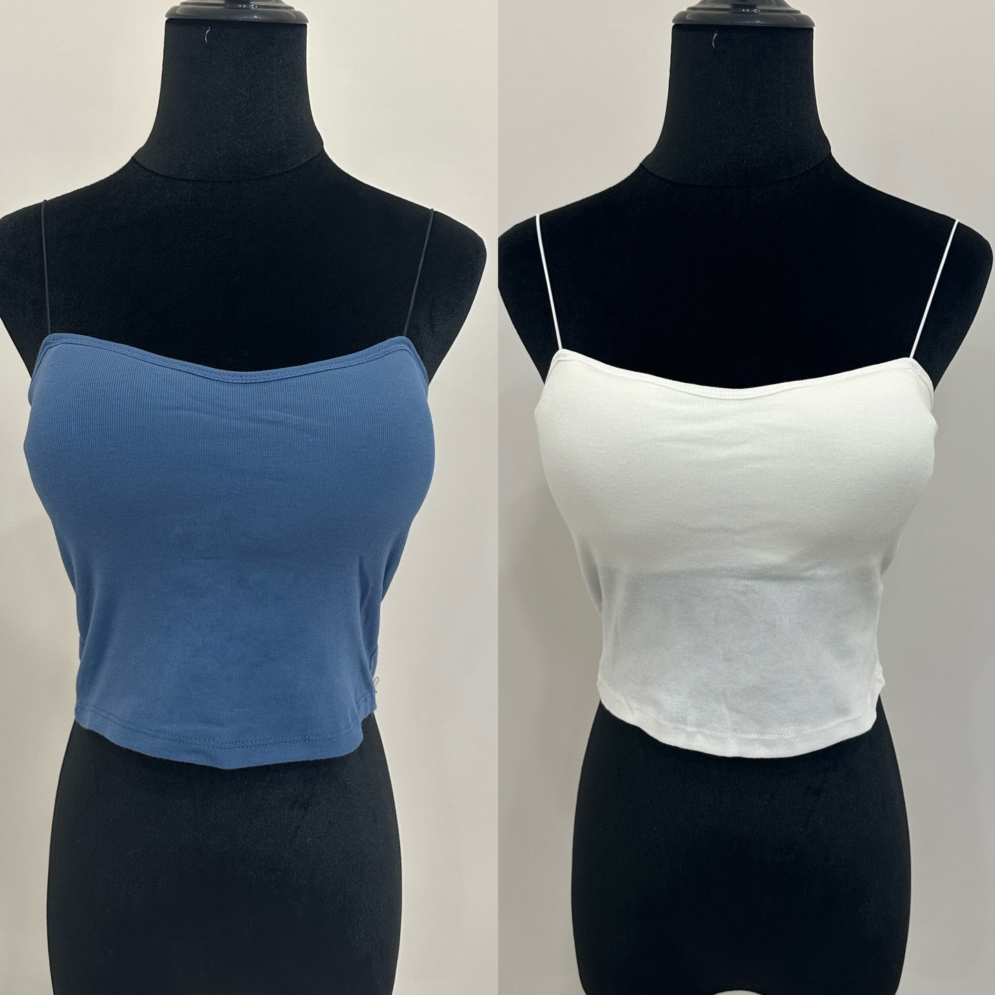 拉丁摩登瑜伽美背螺纹款细肩带自带胸垫蓝色白色