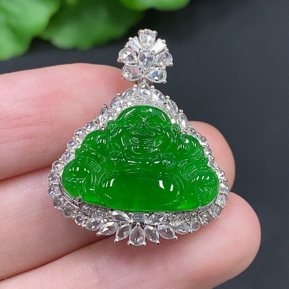 满绿佛公18K镶嵌